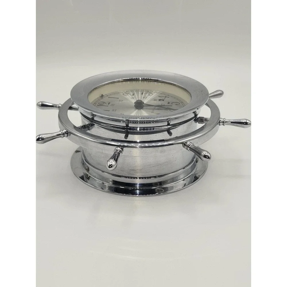 Seth Thomas Helmsman Ship Wheel Clock Nautical Chrome Maritime Boat Alarm Clock